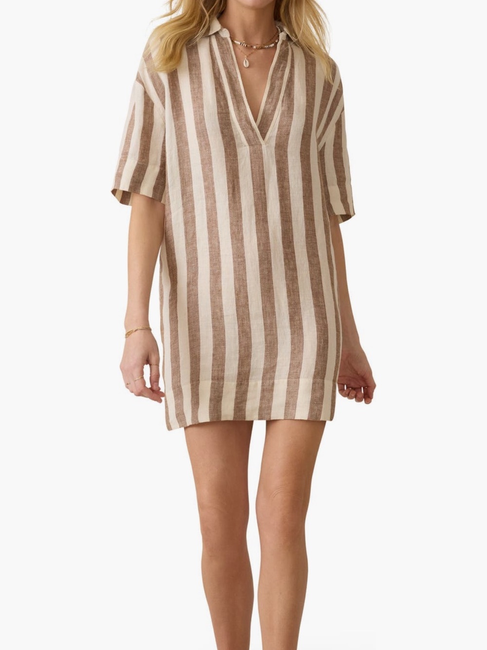 Faherty Palma Linen Dara Mini Dress in Oae-Cocoa Beach Stripe NWT